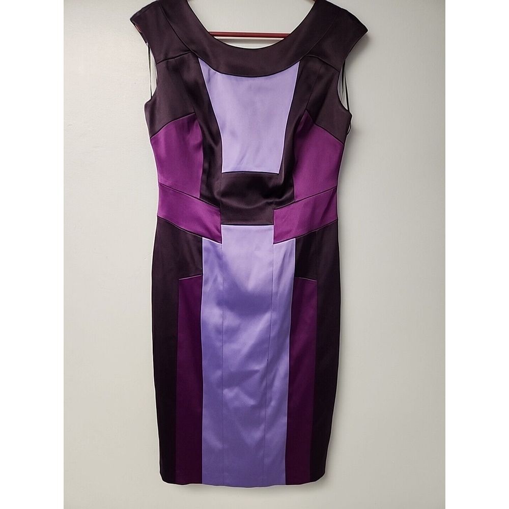 Roz & Ali Women 8 ColorblockPurple Satin Sheath Sleeveless Dress Wedding Evening